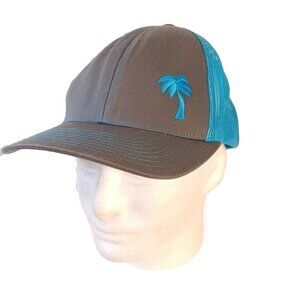 Pacific Hawaii Mens Gray Blue Palm Tree Logo Trucker Hat Mesh back Snapback Cap
